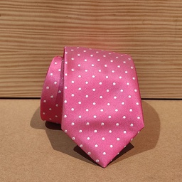 [cb006] Corbata rosa chicle con topos blancos