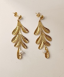 Pendientes Hojas Perla Integrada Dorado