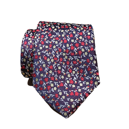 [cb101] Corbata marino motivos florales rojo y amarillo