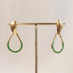 Pendientes Gota Minimal Esmaltado Verde Dorado