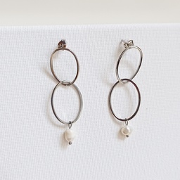 Pendientes Doble Óvalo Perla Plateado
