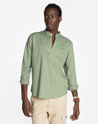 Camisa Polera San Diego Cuello Mao Lino Verde Militar - Harper &amp; Neyer