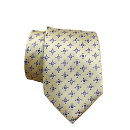 [cb074] Corbata amarilla con motivos florales geométricos