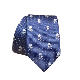 [cb120] Corbatín azul marino con calaveras y puntitos