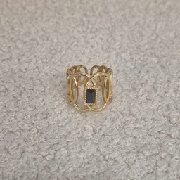 Anillo Entrelazado Circonita Negra Rectangular Dorado