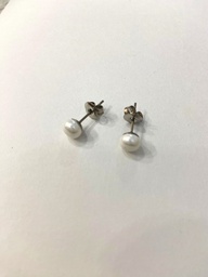 Pendientes Botón Perla Plana Plateado Super Mini