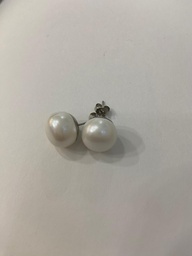 Pendientes Botón Perla Plana Plateado  Maxi