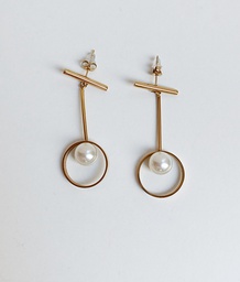 Pendientes Palo con Círculo Perla Dorado