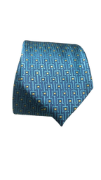 [CB204] Corbata Azul Laberinto Cuadrados Dorados