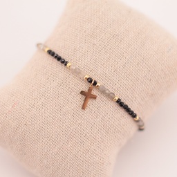 Pulsera Cuentas Cruz Dorada