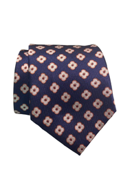 Corbata azul marino con flores blancas y naranjas