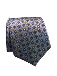 Corbata Azul con motivos geométricos azules y amarillos