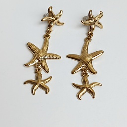 [J25173Y] Pendientes Triple Estrella De Mar Dorados