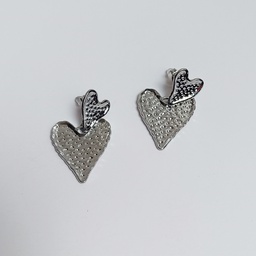 [J25156Y] Pendientes Doble Corazón Plateado