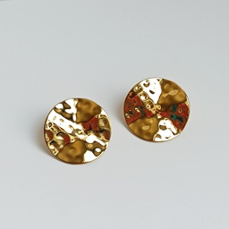 [J25153Y] Pendientes Círculo Relieves Dorado