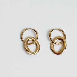 [J25165Y] Pendientes Aro Charm Ovalado Dorado