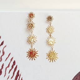 [J25166V] Pendientes Cuatro Soles Relieve Dorado