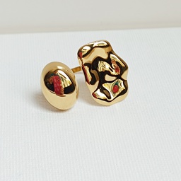 [J25180Y] Anillo Óvalo Con Cuadrado Relieve Dorado