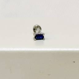 [J250089] Pendiente Circonita Azul Y Blanca Plateado (Rosca)