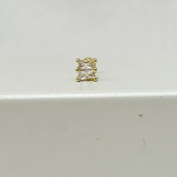 Pendiente Doble Rectángulo Circonita Dorado (Rosca)