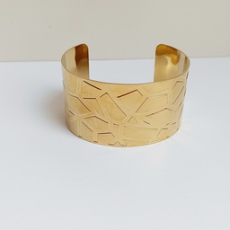 [J250080] Brazalete Ancho Espejo Relieve Dorado