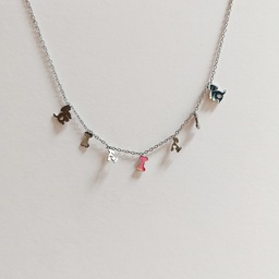 [J250083] Collar Charms Perritos Y Huesos Plateado