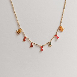 [J250016] Collar Charms Perritos Y Huesos Dorado