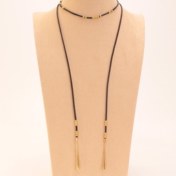 [J250045] Collar Cordón Doble Cuerda Dorado Y Negro