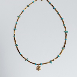 [J250062M] Collar Cadena De Pedrería Charm Sol Dorado