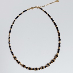 Collar Cadena De Pedrería Negra Bolitas Y Círculos Dorado