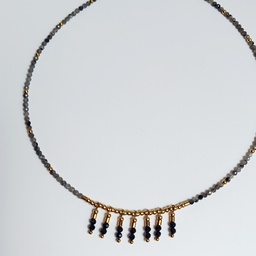 [J25161] Collar Cadena De Pedrería Dorado