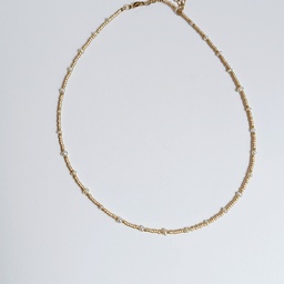 [J250021] Collar Cadena De Pedrería Doradas y Blancas
