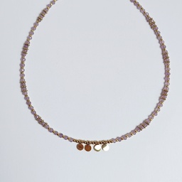 [J250116] Collar Cadena De Pedrería Dorado y Rosa