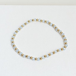 [A107] Pulsera Elástica Cuentas Azules  Doradas