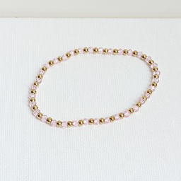 [A108] Pulsera Elástica Cuentas Rosas  Doradas
