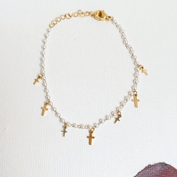 [J250025] Pulsera Perlas con Cruces