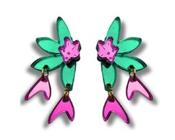 Pendientes Metacrilato Flor Verde y Rosa
