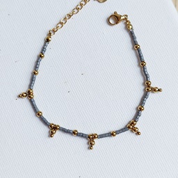 Pulsera Cuentas Gris Y Dorado