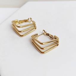 Pendientes Aro Triple Cuadrado Dorado