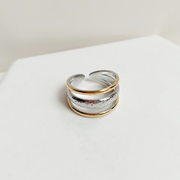 Anillo Triple Línea Bicolor Plateado Dorado