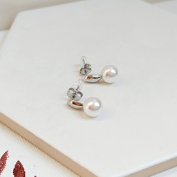 Pendientes Gota Con Perla Plateado