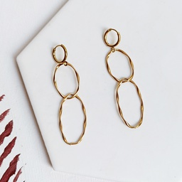 Pendientes Aro Dos Óvalos Colgante Dorado