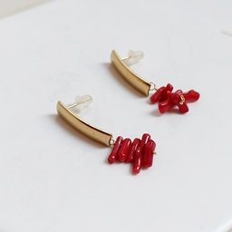 Pendientes Largos Líneas Burdeos Dorado