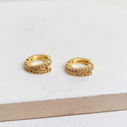 Pendientes Aritos Circonitas Doble Dorado