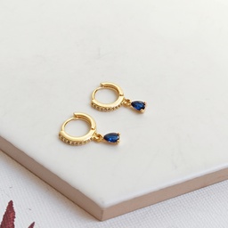 Pendientes Aritos Circonitas Con Gota Azul Dorado
