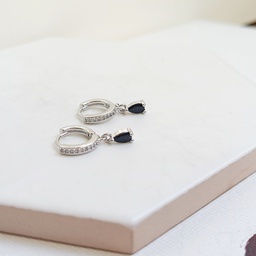 Pendientes Aritos Circonitas Con Gota Negra Plateado