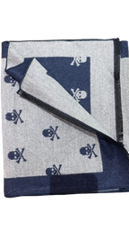 Bufanda Azul Reversible Gris Calaveras Stroget