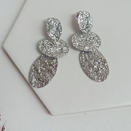 Pendientes Textura Tres Óvalos Plateado