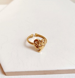 Anillo Corazón Textura Con Circonita Dorado