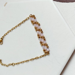 Pulsera Bolitas Cuentas Rosa Dorado